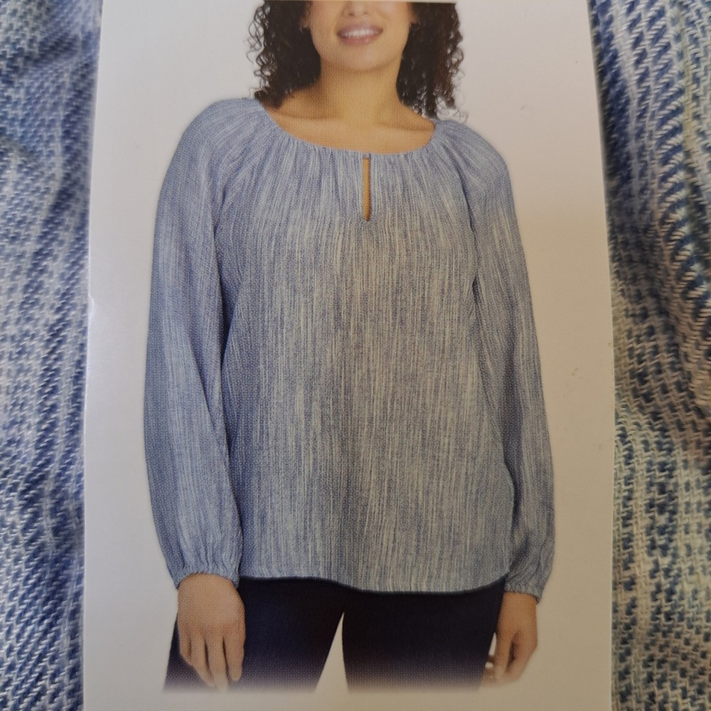 Boston Traders Blouse Womens Small Blue NWT Linen Blend Keyhole 1590-210
